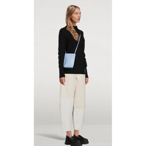 Ganni Small Banner Bag Blue Recycled Leather Crossbody Bag With Adjustable Strap - Picture 1 of 16